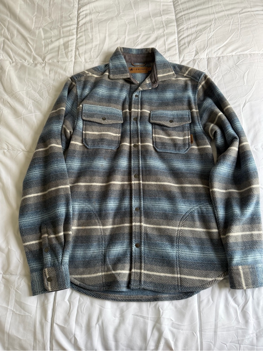 Levitate Men's Blue Striped Button-up Fleece Shirt Jacket